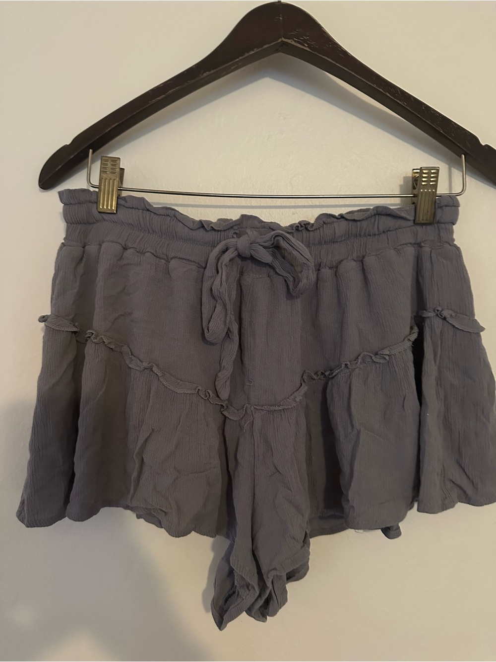 Rewash Gray High-Waist Drawstring Ruffle Shorts